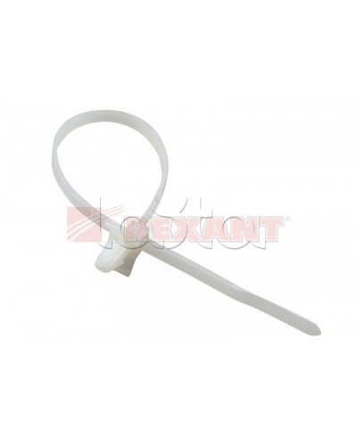 Хомут-стяжка нейлоновый, с крепежным пистоном 4.8х190 мм белый (100шт/уп) REXANT 07-0197 в Уссурийске Стяжки-хомуты Pintop.ru