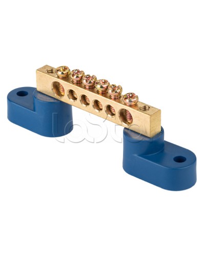 Шина 0 N (8х12мм) 6 отверстий латунь 2 синих угловых изолятора EKF PROxima (sn0-125-06-2) в Уссурийске Аксессуары для стоек и шкафов Pintop.ru