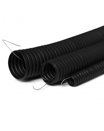 Труба гофрированная с зондом 25 мм.из ПНД, трудногорючая, безгалогенная FRHFгибкая со стальной протяжкой (черный) ПожТехКабель 713-003 в Уссурийске Труба гофрированная Pintop.ru