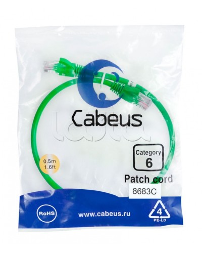 Патч-корд UTP, категория 6, 0.5 м, неэкранированный, зеленый Cabeus PC-UTP-RJ45-Cat.6-0.5m-GN в Уссурийске Патчкорды (медные) Pintop.ru