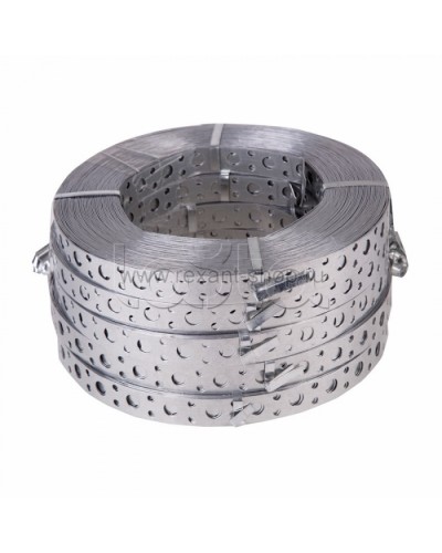 Лента полоса монтажная оцинкованная, перфорированная прямая 20 х 0,70 мм (рулон 25 м) REXANT (07-7107-4) в Уссурийске Крепежные изделия Pintop.ru