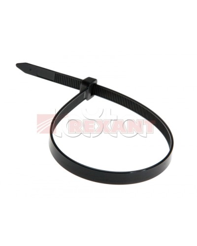 Хомут-стяжка нейлоновый, широкий 8х300 мм чёрный (100шт/уп) REXANT 07-0303 в Уссурийске Стяжки-хомуты Pintop.ru