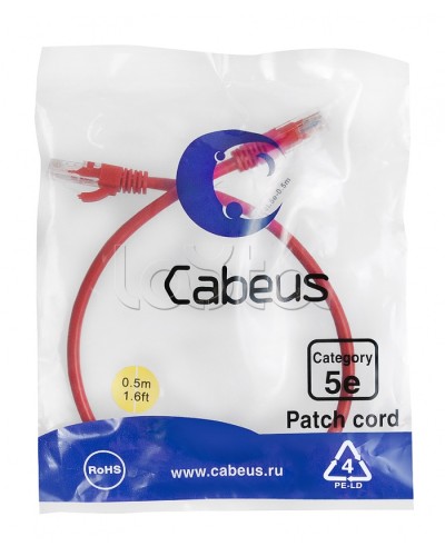 Патч-корд медный U/UTP кат.5е (0,5м) LSZH (красный) Cabeus (PC-UTP-RJ45-Cat.5e-0.5m-RD-LSZH) в Уссурийске Патчкорды (медные) Pintop.ru