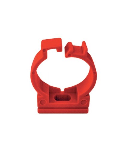 Держатель с защелкой для труб D25мм, АБС, цвет красный Экопласт (49625-50) в Уссурийске Держатели, клипсы, скобы Pintop.ru