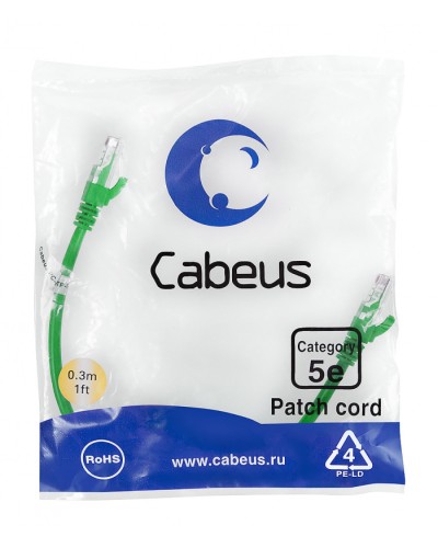 Патч-корд медный U/UTP кат.5е (0,3м) LSZH (зеленый) Cabeus (PC-UTP-RJ45-Cat.5e-0.3m-GN-LSZH) в Уссурийске Патчкорды (медные) Pintop.ru