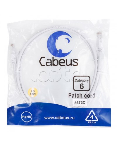 Патч-корд UTP, категория 6, 3 м, неэкранированный, белый Cabeus PC-UTP-RJ45-Cat.6-3m-WH в Уссурийске Патчкорды (медные) Pintop.ru