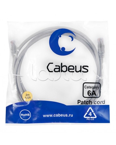 Патч-корд UTP, категория 6a, 10G, неэкранированный, LSZH, 2 м, серый Cabeus PC-UTP-RJ45-Cat.6a-2m-LSZH в Уссурийске Патчкорды (медные) Pintop.ru