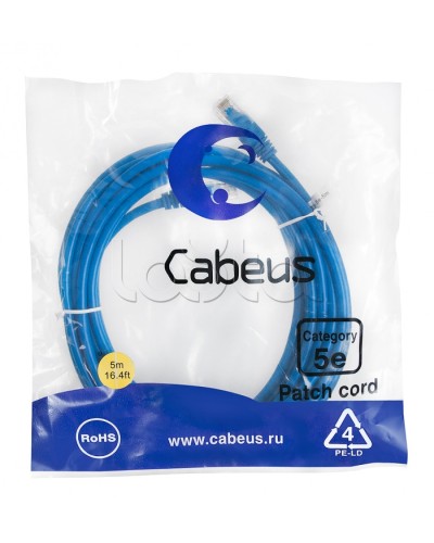 Патч-корд UTP, категория 5е, 5 м, неэкранированный, синий Cabeus PC-UTP-RJ45-Cat.5e-5m-BL в Уссурийске Патчкорды (медные) Pintop.ru