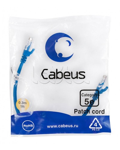 Патч-корд медный U/UTP кат.5е (0,3м) LSZH (синий) Cabeus (PC-UTP-RJ45-Cat.5e-0.3m-BL-LSZH) в Уссурийске Патчкорды (медные) Pintop.ru