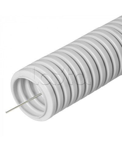 Труба ПВХ гибкая гофрированная д.25мм, лёгкая с протяжкой, 50м, цвет серый Cabeus (FCPL-25-PVC-050-1-GY) в Уссурийске Труба гофрированная Pintop.ru