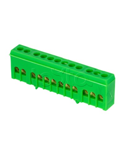 Шина 0 PE (6х9мм) 12 отверстий латунь зеленый изолированный корпус на DIN-рейку EKF PROxima (sn0-63-12-ig) в Уссурийске Аксессуары для стоек и шкафов Pintop.ru