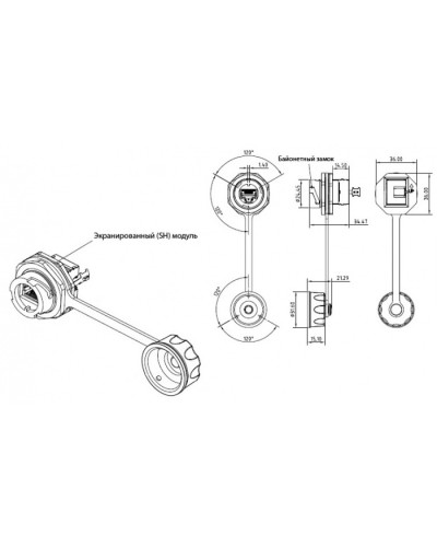 Промышленный модуль Keystone Jack RJ-45 (8P8C) Hyperline (KJ-IE-8P8C-C5e-180-SH-F-BK) в Уссурийске Патч-корды и пигтейлы Pintop.ru