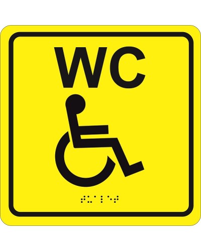 Табличка тактильная Hostcall MP-010Y3Туалет для инвалидов (200x200мм) желтый в Уссурийске Система оповещения и трансляции Hostcall Pintop.ru