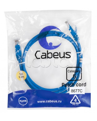 Патч-корд UTP, категория 6, 1 м, неэкранированный, синий Cabeus PC-UTP-RJ45-Cat.6-1m-BL в Уссурийске Патчкорды (медные) Pintop.ru