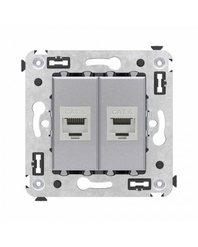Компьютерная розетка RJ-45 в стену, кат.6 двойная экранированная, Avanti, Закаленная сталь DKC (4404794) в Уссурийске Розетки компьютерные и телефонные Pintop.ru