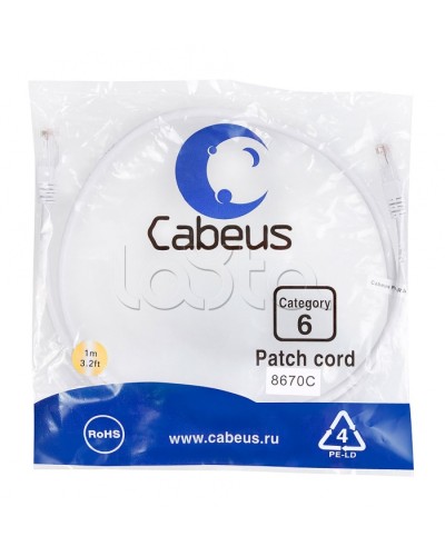 Патч-корд UTP, категория 6, 1 м, неэкранированный, белый Cabeus PC-UTP-RJ45-Cat.6-1m-WH в Уссурийске Патчкорды (медные) Pintop.ru