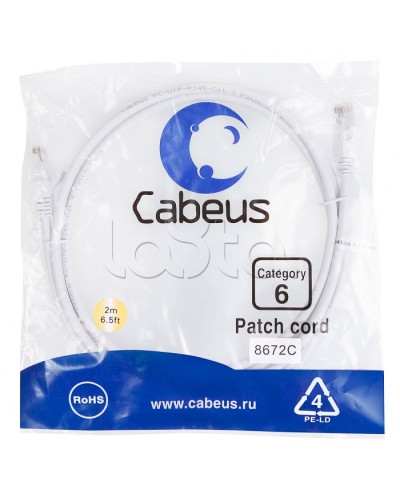 Патч-корд UTP, категория 6, 2 м, неэкранированный, белый Cabeus PC-UTP-RJ45-Cat.6-2m-WH в Уссурийске Патчкорды (медные) Pintop.ru