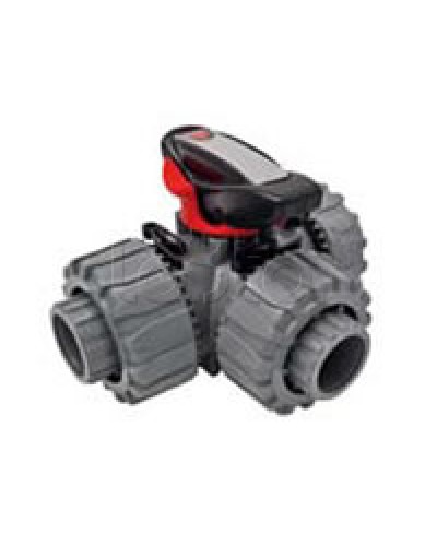 Кран шаровой трехходовой ПВХ D25, под клей Экопласт с муфтовым окончанием (49448) в Уссурийске Повороты, муфты, тройники Pintop.ru