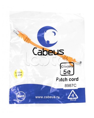 Патч-корд медный U/UTP кат.5е (0,15м) LSZH (оранжевый) Cabeus (PC-UTP-RJ45-Cat.5e-0.15m-OR-LSZH) в Уссурийске Патчкорды (медные) Pintop.ru