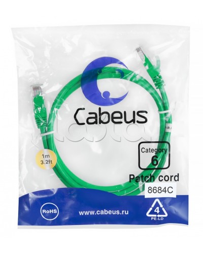 Патч-корд UTP, категория 6, 1 м, неэкранированный, зеленый Cabeus PC-UTP-RJ45-Cat.6-1m-GN в Уссурийске Патчкорды (медные) Pintop.ru