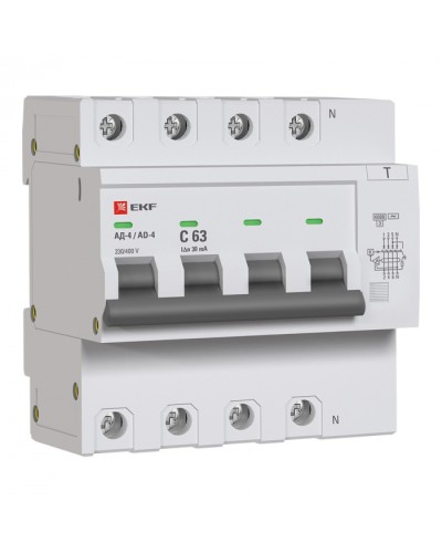 Дифференциальный автомат АД-4 63А/ 30мА (хар. C, AC, электронный) 6кА EKF PROxima (DA4-6-63-30-pro) в Уссурийске Электротехническое оборудование Pintop.ru