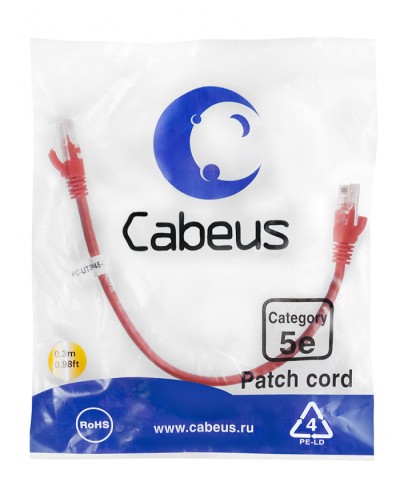 Патч-корд медный U/UTP кат.5е (0,3м) LSZH (красный) Cabeus (PC-UTP-RJ45-Cat.5e-0.3m-RD-LSZH) в Уссурийске Патчкорды (медные) Pintop.ru
