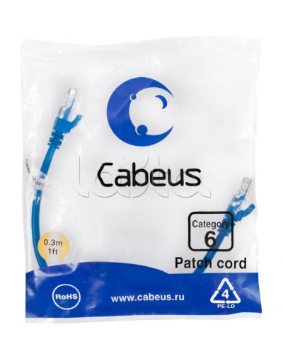Патч-корд UTP, категория 6, 0.3 м, неэкранированный, синий Cabeus PC-UTP-RJ45-Cat.6-0.3m-BL в Уссурийске Патчкорды (медные) Pintop.ru