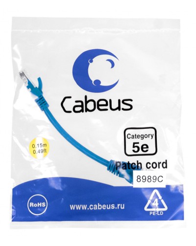 Патч-корд медный U/UTP кат.5е (0,15м) LSZH (синий) Cabeus (PC-UTP-RJ45-Cat.5e-0.15m-BL-LSZH) в Уссурийске Патчкорды (медные) Pintop.ru