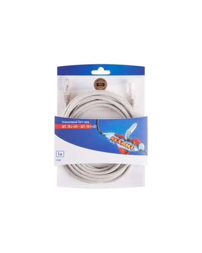 Патч-корд U/UTP RJ45-RJ45, CAT 5e, PVC, серый, 5м REXANT 06-3204 в Уссурийске Патчкорды (медные) Pintop.ru