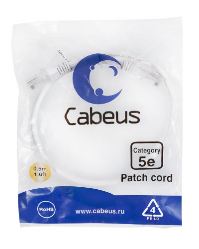 Патч-корд медный U/UTP кат.5е (0,5м) LSZH (белый) Cabeus (PC-UTP-RJ45-Cat.5e-0.5m-WH-LSZH) в Уссурийске Патчкорды (медные) Pintop.ru