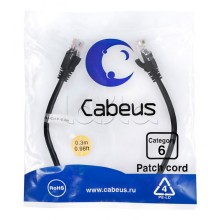 Патч-корд UTP, категория 6, 0.3 м, неэкранированный, черный Cabeus PC-UTP-RJ45-Cat.6-0.3m-BK
