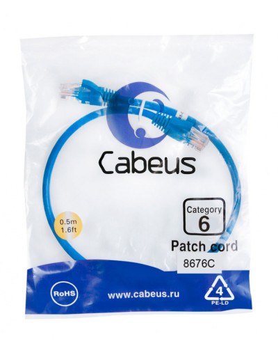 Патч-корд UTP, категория 6, 0.5 м, неэкранированный, синий Cabeus PC-UTP-RJ45-Cat.6-0.5m-BL в Уссурийске Патчкорды (медные) Pintop.ru