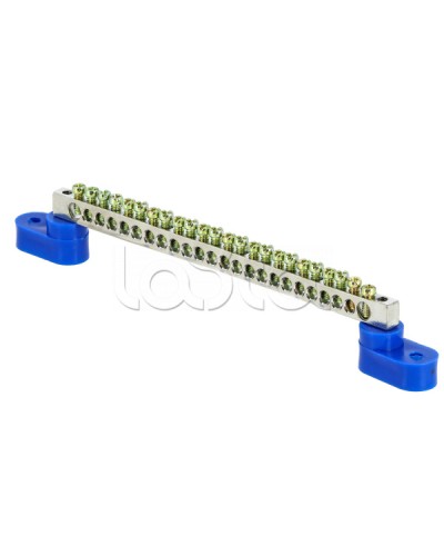 Шина 0 N (6x9мм) 24 отв. цинк 2 синих угловых изолятора EKF PROxima (sn1-63-24-2) в Уссурийске Аксессуары для стоек и шкафов Pintop.ru