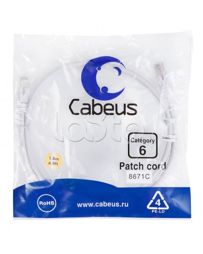Патч-корд UTP, категория 6, 1.5 м, неэкранированный, белый Cabeus PC-UTP-RJ45-Cat.6-1.5m-WH в Уссурийске Патчкорды (медные) Pintop.ru