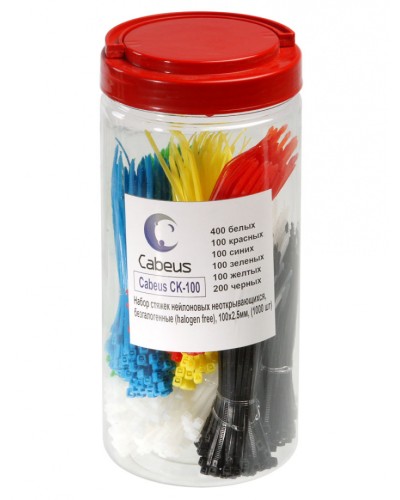 Набор стяжек нейлоновых неоткрывающихся, безгалогенные (halogen free), 100x2.5мм Cabeus CK-100 в Уссурийске Стяжки-хомуты Pintop.ru