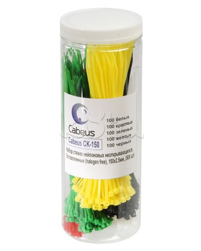 Набор стяжек нейлоновых неоткрывающихся, безгалогенные (halogen free), 150x2.5мм Cabeus CK-150 в Уссурийске Стяжки-хомуты Pintop.ru