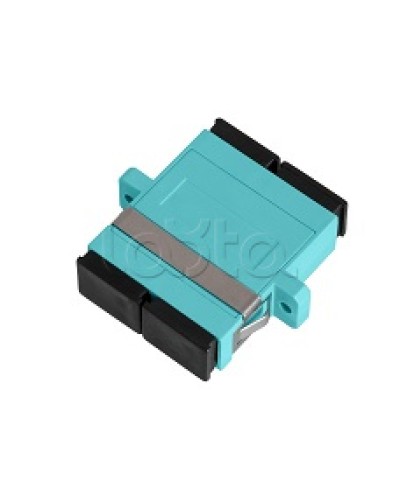 Адаптер NIKOMAX волоконно-оптический, соединительный, многомодовый, стандарта OM3, SC/UPC-SC/UPC, двойной, пластиковый, без шторки, с фланцами, аква, уп-ка 2шт. NIKOMAX (NMF-OA2M3-FN-SCU-SCU-AQ-2) в Уссурийске Проходные адаптеры и розетки оптические Pint