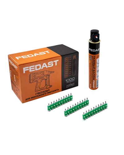 Гвозди 3.0*19 мм усиленные для монтажного пистолета в комплекте с газовым баллоном 165 мм FEDAST (fd3019egfc) в Уссурийске Крепеж: Дюбели, шурупы, саморезы Pintop.ru