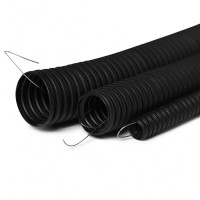 Труба гофрированная FRHF, трудногорючая, безгалогенная, 20 мм, гибкая со стальной протяжкой чёрная (100 м) ПожТехКабель 713-002