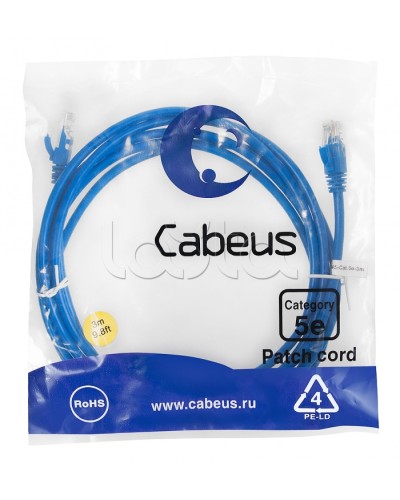Патч-корд UTP, категория 5е, 3 м, неэкранированный, синий Cabeus PC-UTP-RJ45-Cat.5e-3m-BL в Уссурийске Патчкорды (медные) Pintop.ru