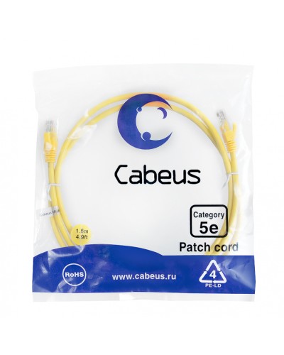Патч-корд медный U/UTP кат.5е (1,5м) LSZH (желтый) Cabeus (PC-UTP-RJ45-Cat.5e-1.5m-YL-LSZH) в Уссурийске Патчкорды (медные) Pintop.ru