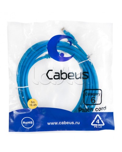 Патч-корд UTP, категория 6, 5 м, неэкранированный, синий Cabeus PC-UTP-RJ45-Cat.6-5m-BL в Уссурийске Патчкорды (медные) Pintop.ru