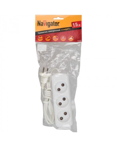 Удлинитель Navigator 71 448 NPE-S1-03-150-X-2x0.75б/з 3 гн. ШВВП 1.5м в Уссурийске Блоки розеток Pintop.ru