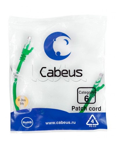 Патч-корд UTP, категория 6, 0.3 м, неэкранированный, зеленый Cabeus PC-UTP-RJ45-Cat.6-0.3m-GN в Уссурийске Патчкорды (медные) Pintop.ru
