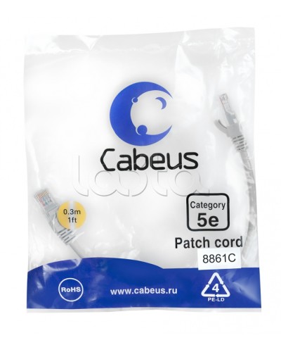 Патч-корд медный U/UTP кат.5е (0,3м) LSZH (белый) Cabeus (PC-UTP-RJ45-Cat.5e-0.3m-WH-LSZH) в Уссурийске Патчкорды (медные) Pintop.ru