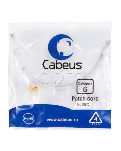Патч-корд UTP, категория 6, 0.3 м, неэкранированный, белый Cabeus PC-UTP-RJ45-Cat.6-0.3m-WH в Уссурийске Патчкорды (медные) Pintop.ru