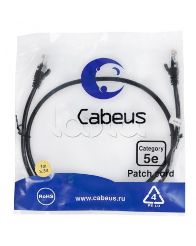 Патч-корд медный U/UTP кат.5е (1м) LSZH (черный) Cabeus (PC-UTP-RJ45-Cat.5e-1m-BK-LSZH) в Уссурийске Патчкорды (медные) Pintop.ru