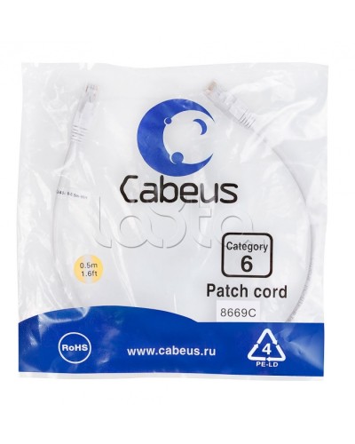 Патч-корд UTP, категория 6, 0.5 м, неэкранированный, белый Cabeus PC-UTP-RJ45-Cat.6-0.5m-WH в Уссурийске Патчкорды (медные) Pintop.ru