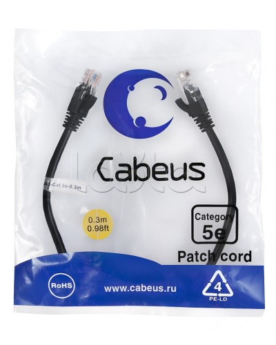 Патч-корд медный U/UTP кат.5е (0,3м) LSZH (черный) Cabeus (PC-UTP-RJ45-Cat.5e-0.3m-BK-LSZH) в Уссурийске Патчкорды (медные) Pintop.ru