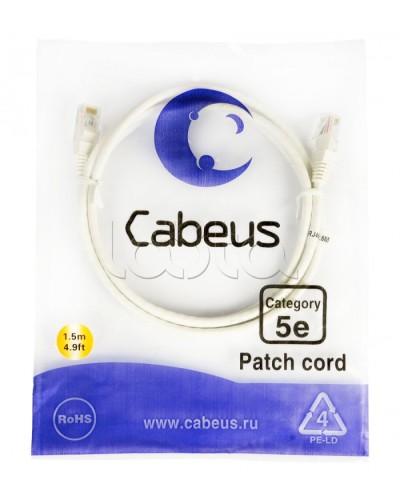 Шнур коммутационный RJ-45 кат.5е (1.5 м) Cabeus PC-UTP-RJ45-Cat.5e-1.5m-WH в Уссурийске Патчкорды (медные) Pintop.ru